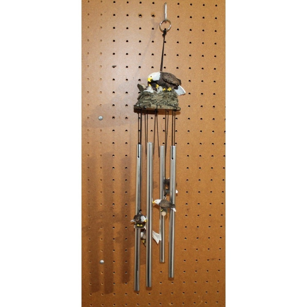 Bald Eagle Wind Chime 21" Metal Tubes Eagle Figurines Nest Patriotic Decor